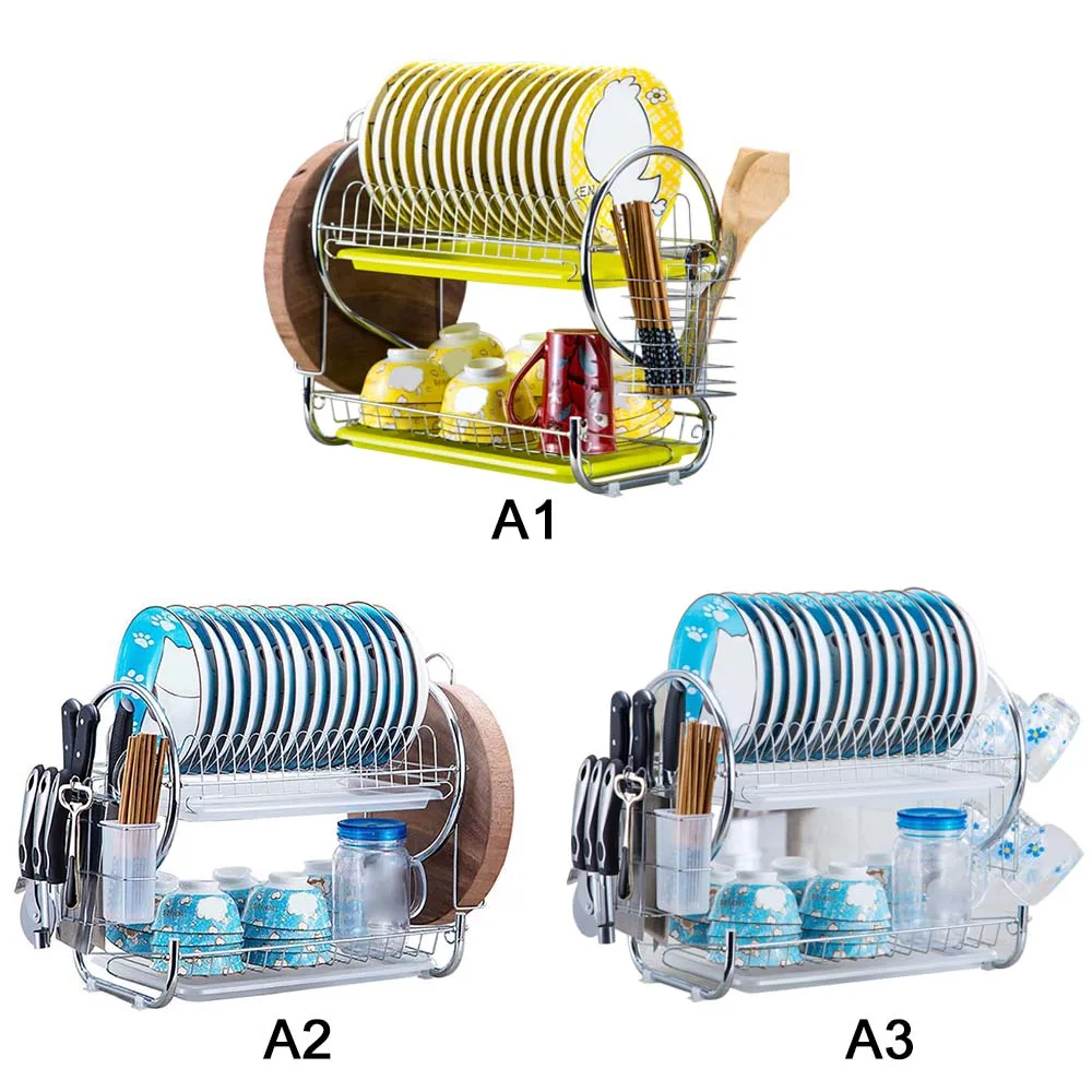 2 уровня r-образный сушилка для посуды Нержавеющая сталь сушилка Чаша Блюдо Сушилка сушилка держатель лотка Кухня Органайзер