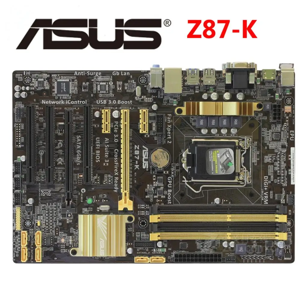 DDR3 Z87 для ASUS k 100% оригинальная материнская плата 32G Z87K LGA 1150 десктопная USB3.0 SATA III VGA OC