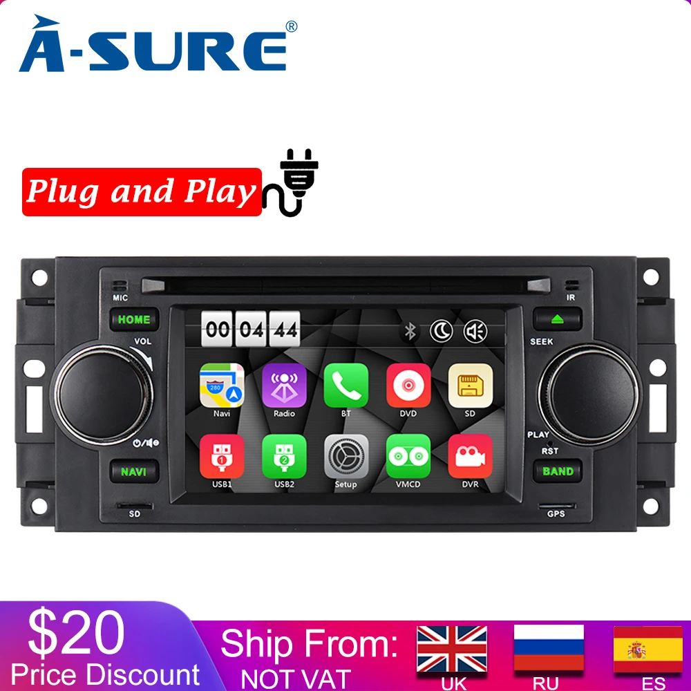 A-Sure 5 ''Авто Радио DVD стерео gps навигация для Jeep Grand Cherokee 2002-2004 Jeep Wrangler 2003-2006 16G rom OBD