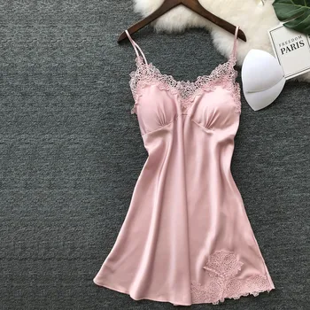 

New Lace Deep V-neck Nightdress Sexy Lingerie Nightgowns Underwear Robe Babydoll Women Sleeveless Nightwear Satin Nightshirt