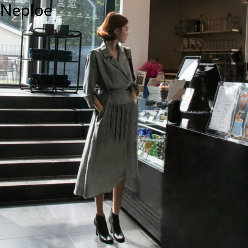 Neploe корейский Chi Темперамент Нерегулярные Макси Vestido Осень Зима тонкая талия Нерегулярные ropa mujer серое платье в стиле ночных женщин 46520