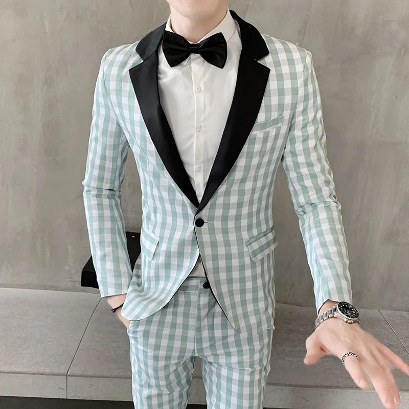 

Men‘s Suit Autumn Fashion Formal Wedding Dress Social Smart Casual Vintage Plaid Slim Fit Male Men Suit Package(jacket+pants)