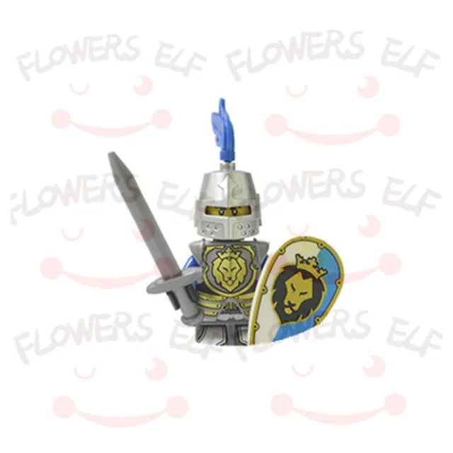 1PCS Blue Lion Red Green Dragon Knight Mini Two-person Villain Middle Age Assembling Building Blocks Children'sToy Medieval Knig 9801B