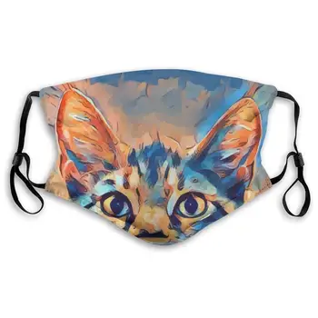 

Doodle Cat Face Washable Reusable Mask, Anti Dust Half Face Mouth Mask For Kids Teens Men Women With Adjustable Ear Loops