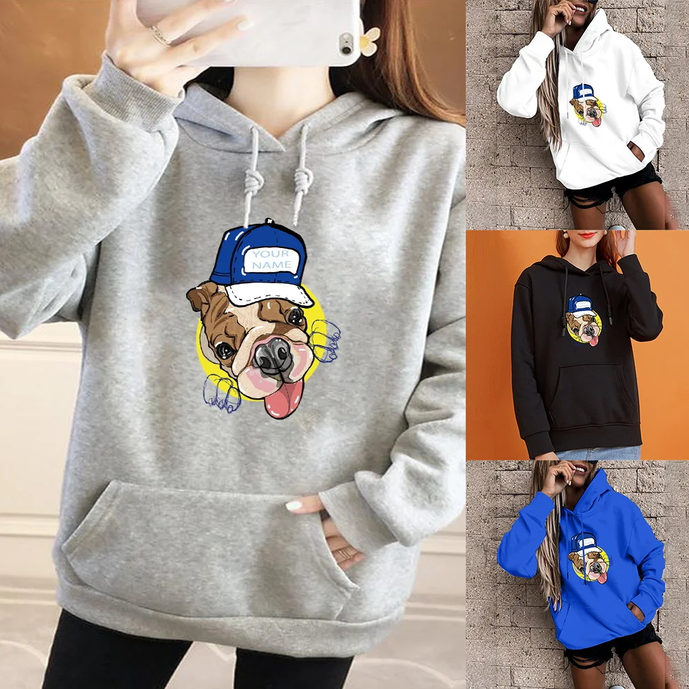 Felpe Con Cappuccio Harajuku Moda Donna Top Cane Impertinente Stampa Signore Street Casual Pullover Allentato Oversize Tasca Felpa Con Cappuccio Top
