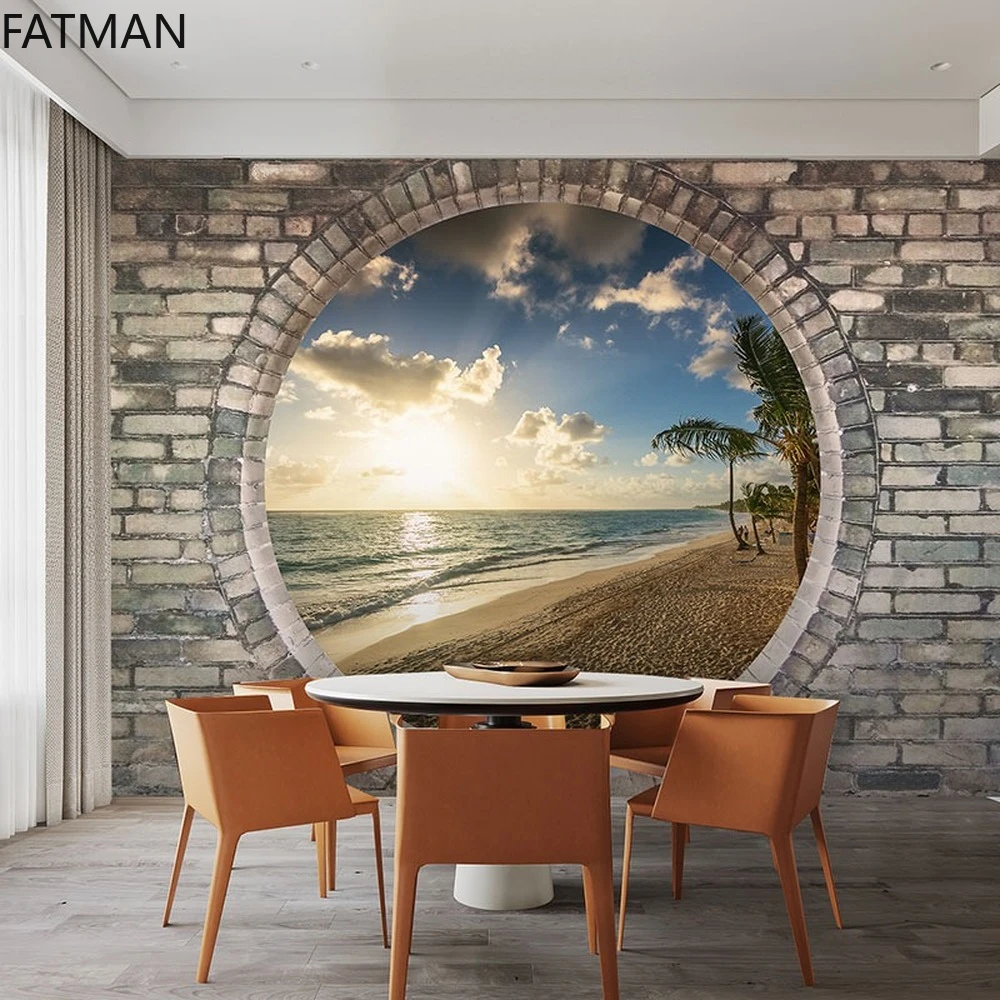 Fatmanカスタム3d石粒レンガ壁スペース延長海壁紙ダイニングルーム装飾リビングルームの背景壁画ドロップシップ 壁紙 Aliexpress