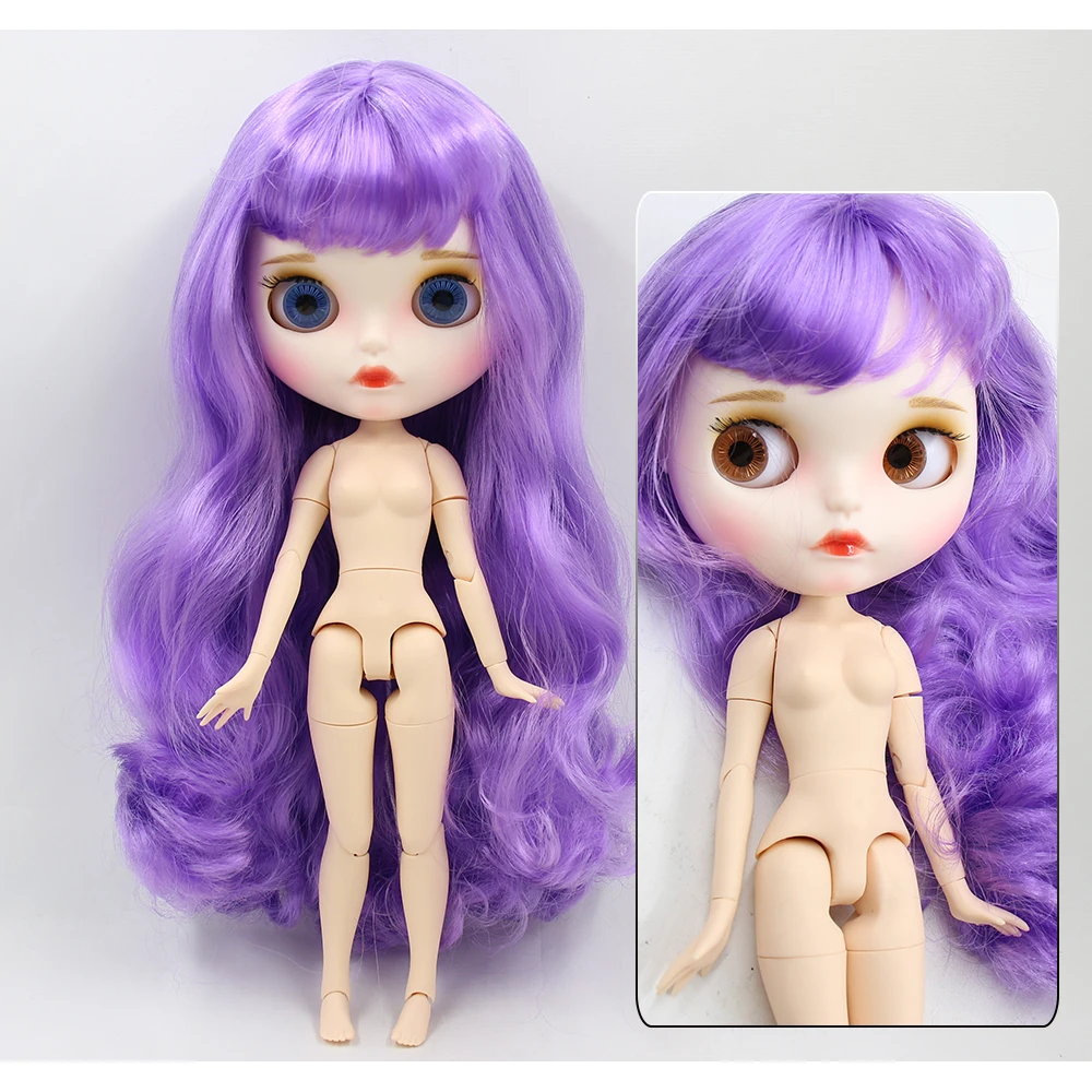 Neo Blythe Doll with Purple Hair, White Skin, Matte Pouty Face & Custom Jointed Body 1