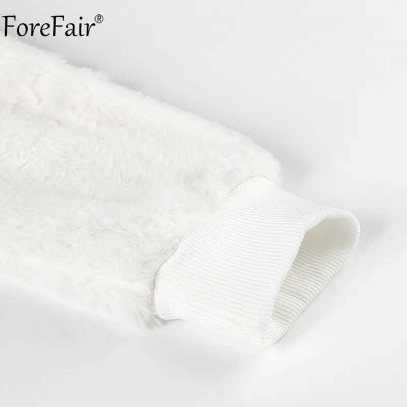 Forefair, белое меховое пальто из искусственного меха, Женская водолазка с длинным рукавом, Осень-зима, короткая теплая куртка на молнии, Женская Повседневная Уличная куртка