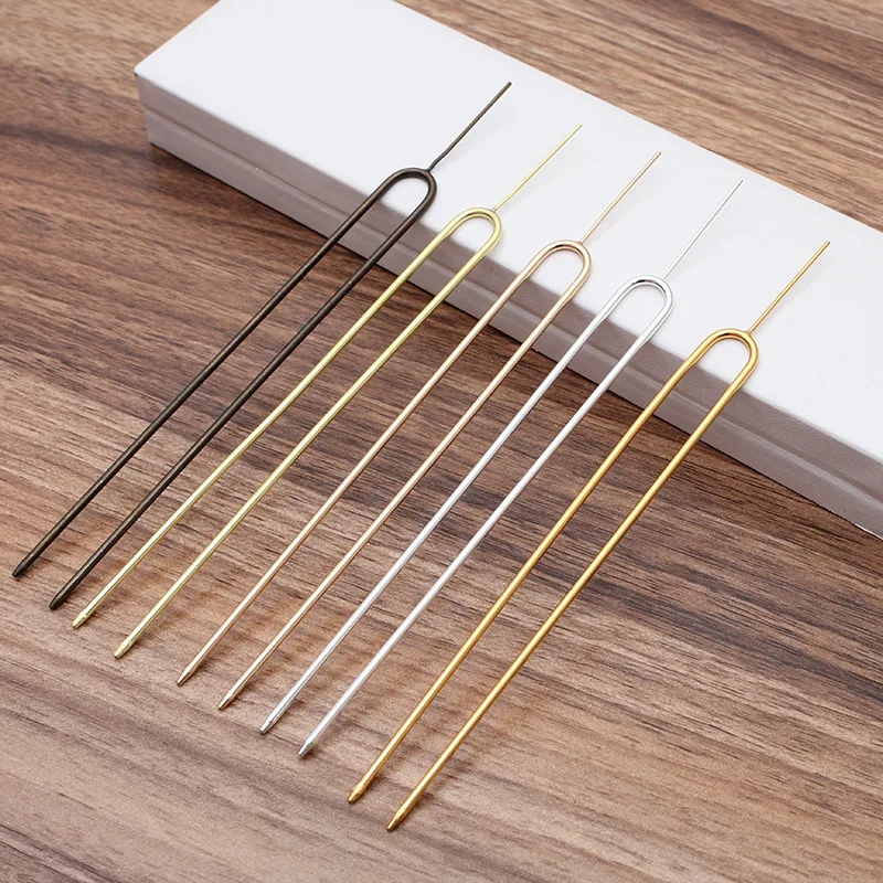 10pcs 130mm U 모양 헤어 포크 금속 황동 머리핀 40mm 바늘 헤어 스틱 기본 설정 보석 만들기위한