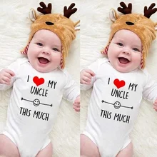Хлопковый комбинезон с надписью «I Love My Uncle This Much» для новорожденных; Забавный комбинезон с длинными рукавами для малышей; Модный комбинезон для маленьких мальчиков и девочек