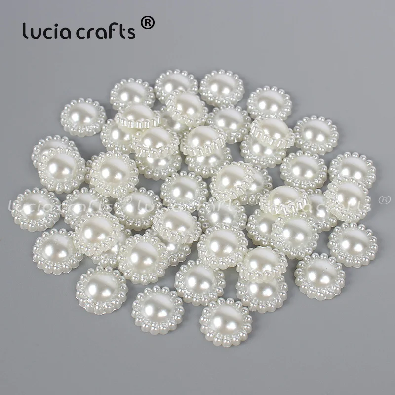 Lucia Crafts   Flower Half Round Imitation Pearls  Multi Size Flatback Beads DIY Sewing Garments Decor F0807