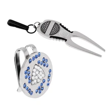 Сплав Стразы гольф шляпа клип и маркер+ Гольф Divot Инструмент