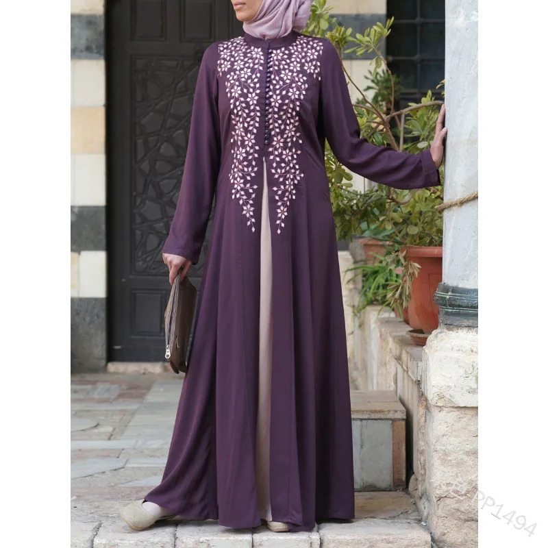 Размера плюс Абая для мусульман, Дубай, женские макси платья Рамадан, мослим, молитвенный халат, платье кафтан, Исламская Турецкая одежда, S-5XL - Цвет: Фиолетовый