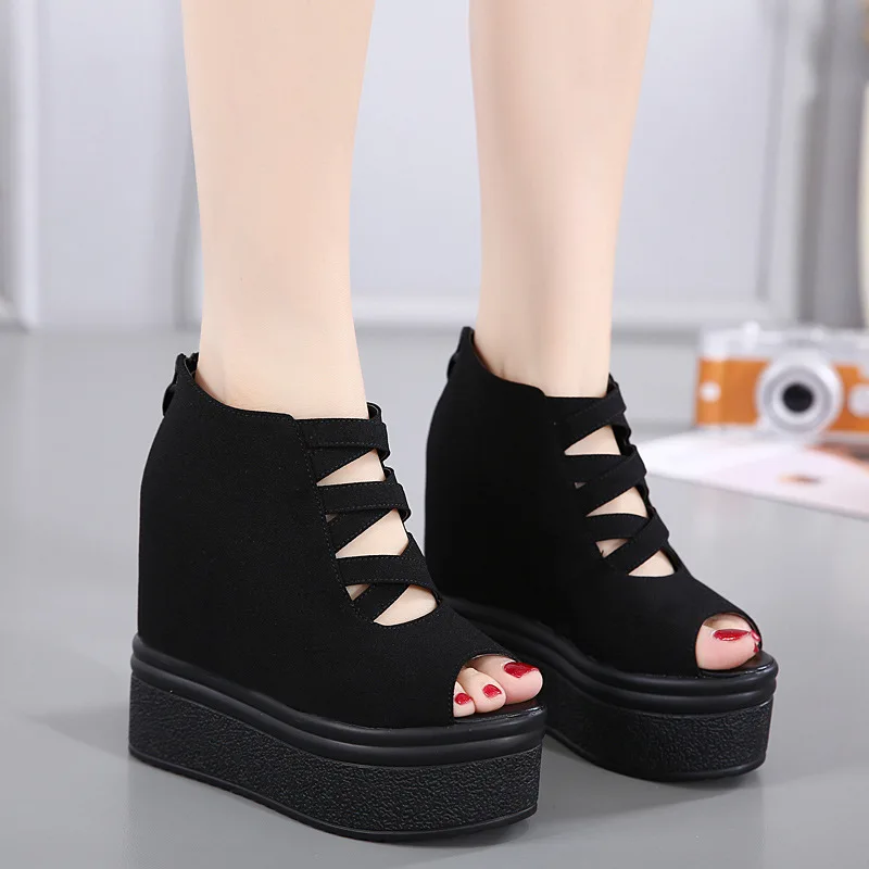 

Wedge Heels 2017 New Style 13cm Thick Bottomed Elevator Hollow out Europe And America Waterproof Platform Sandals