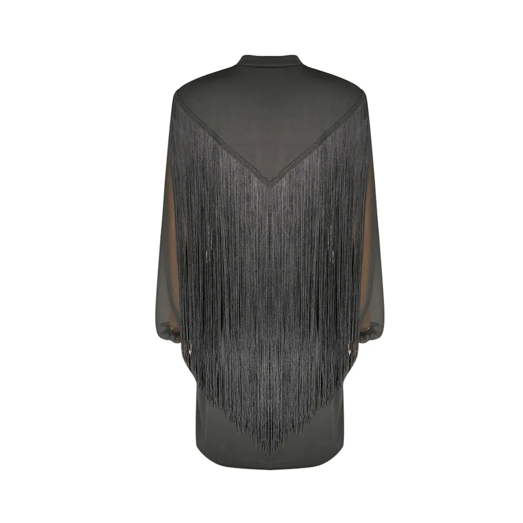 Vestidos ropa mujer размера плюс женское сексуальное однотонное высокоэластичное платье-карандаш с длинным рукавом и кисточками sukienki robe hiver femme