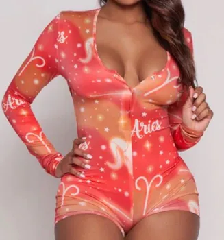 Hirigin מזלות בגד גוף סקסי נשים ארוך שרוול Bodycon פיג 'מה Romper נשים מכנסיים בגד גוף Playsuit סרבל הלבשת