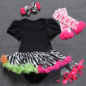

Girls Clothes Leopard Girl Short Sleeve Jumpsuit + Headband + socks + shoes 4pcs Party Wear for newborn baby lace outfit clothes