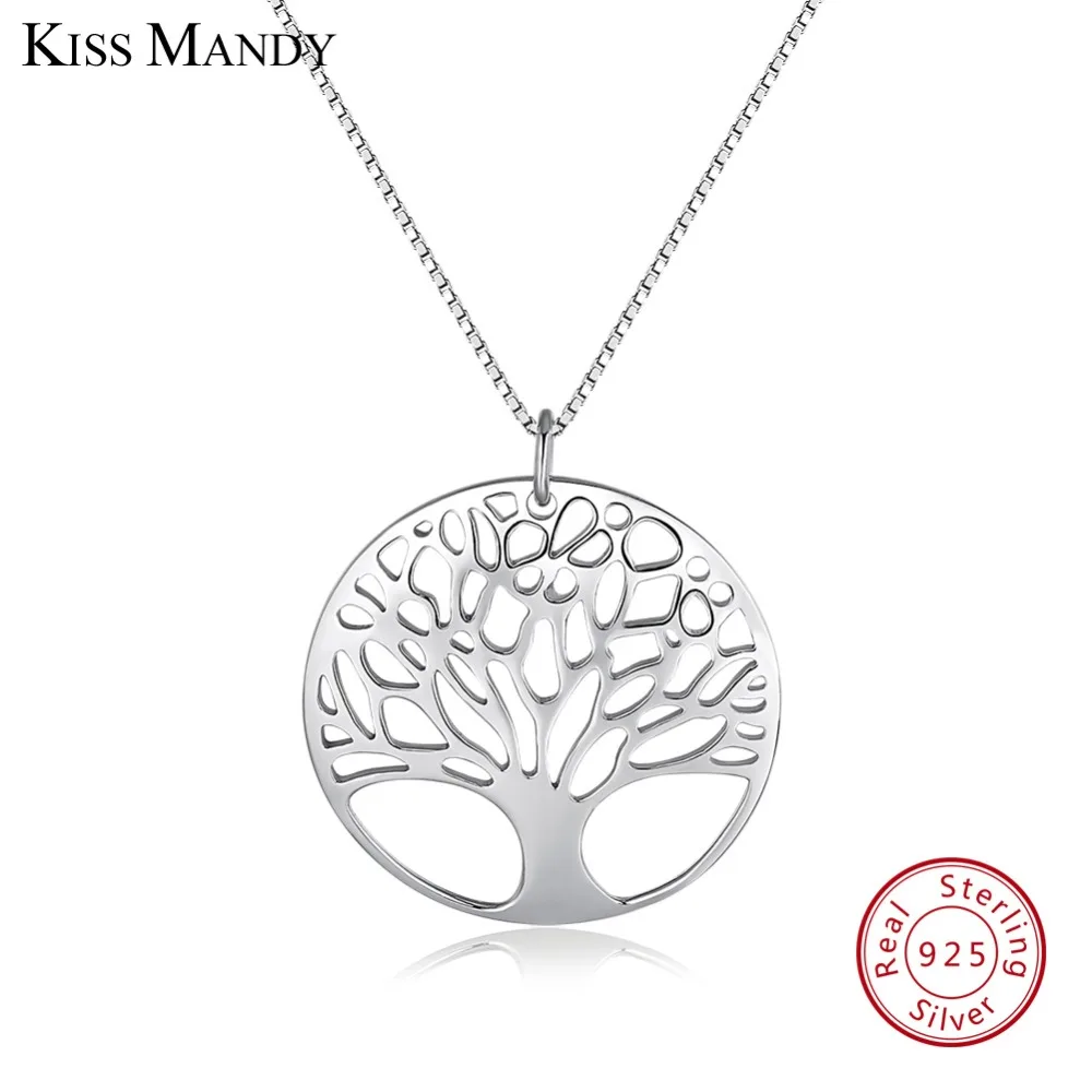 KISS MANDY, настоящее 925 пробы, серебряные женские ожерелья, полированное дерево жизни, кулон, модные женские особые уникальные ювелирные изделия KSN90