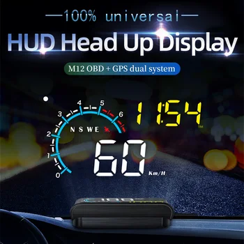Auto OBD2 HUD OBD Head Up Display Sistema di allarme di velocità eccessiva Tachimetro Proiettore Parabrezza Sistema di allarme elettronico automatico M12