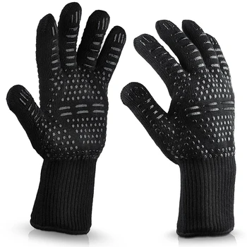 

1 Pair 300-500 Centigrade Extreme Heat Resistant BBQ Gloves - Lining Cotton - For Cooking Baking Grilling Oven Mitts