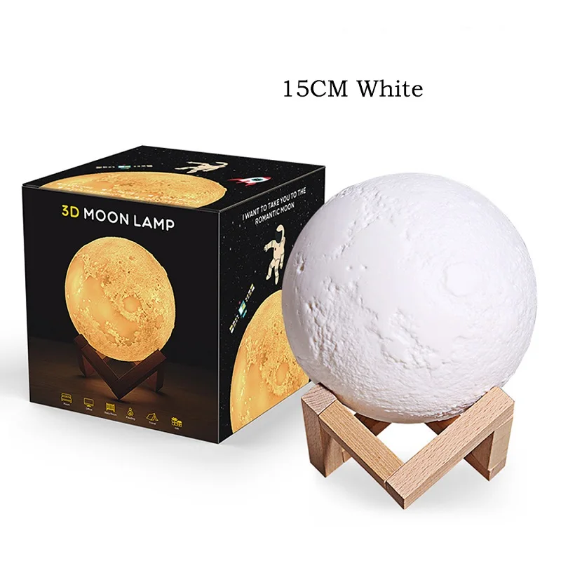 15cm white Светодиодный ночник с 3D принтом, перезаряжаемый лунный светильник, прикроватный ночной Светильник для детей, настольный декор, новинка, подарок, Прямая поставка - Испускаемый цвет: 15cm white