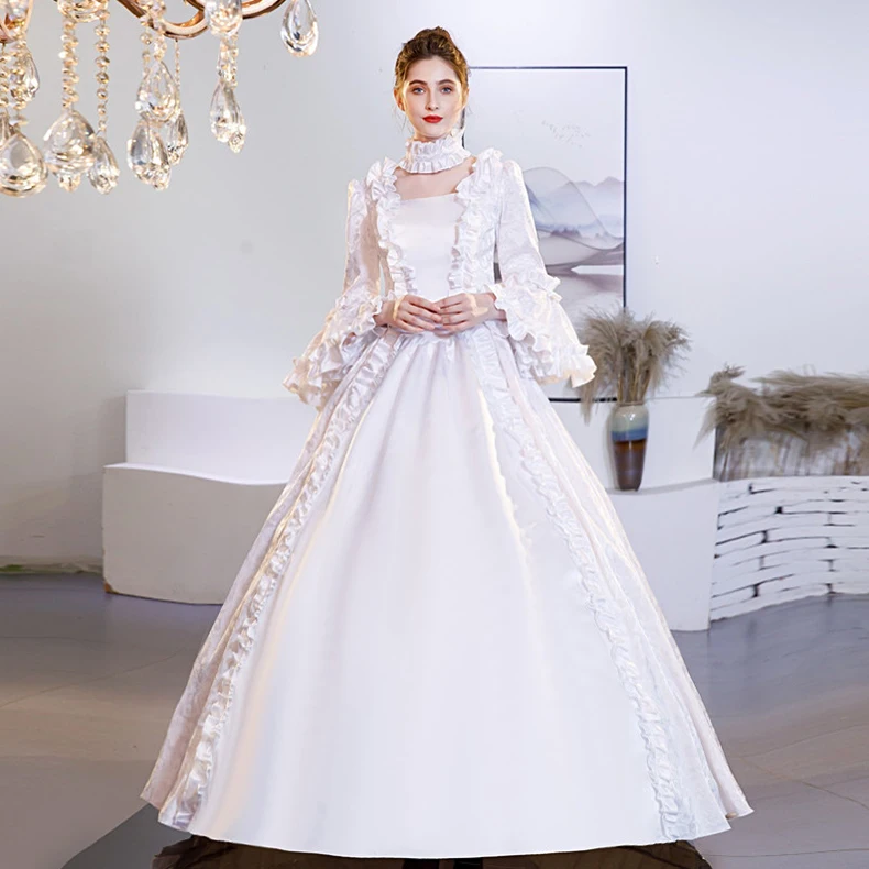 

real white ball gown snow queen cosplay rococo medieval dress European court Gown queen dress Victorian Belle /ball gown