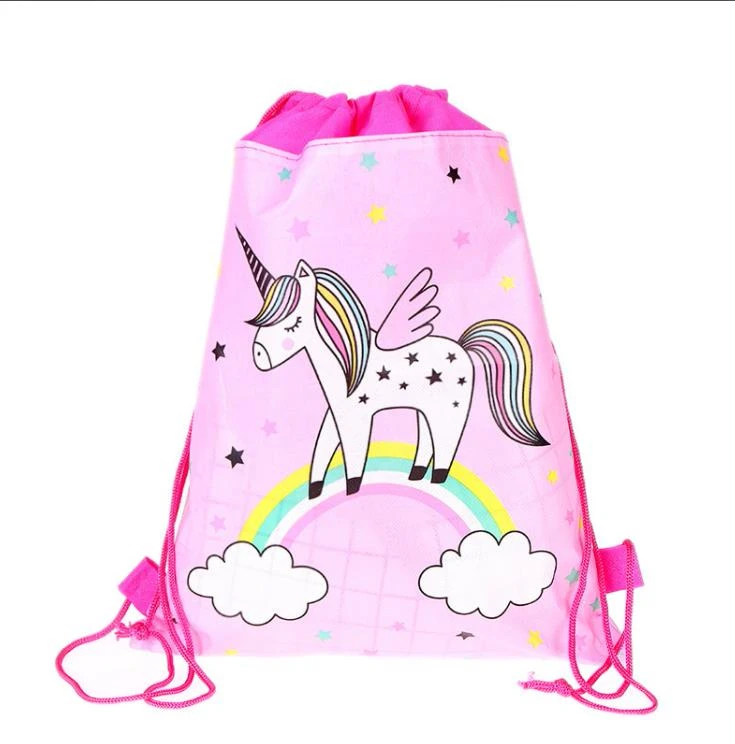 

Unicorn Drawstring Bag For Girls Travel Storage Package Cartoon School Backpacks Children Birthday Party Favors 2019 Hot Sale