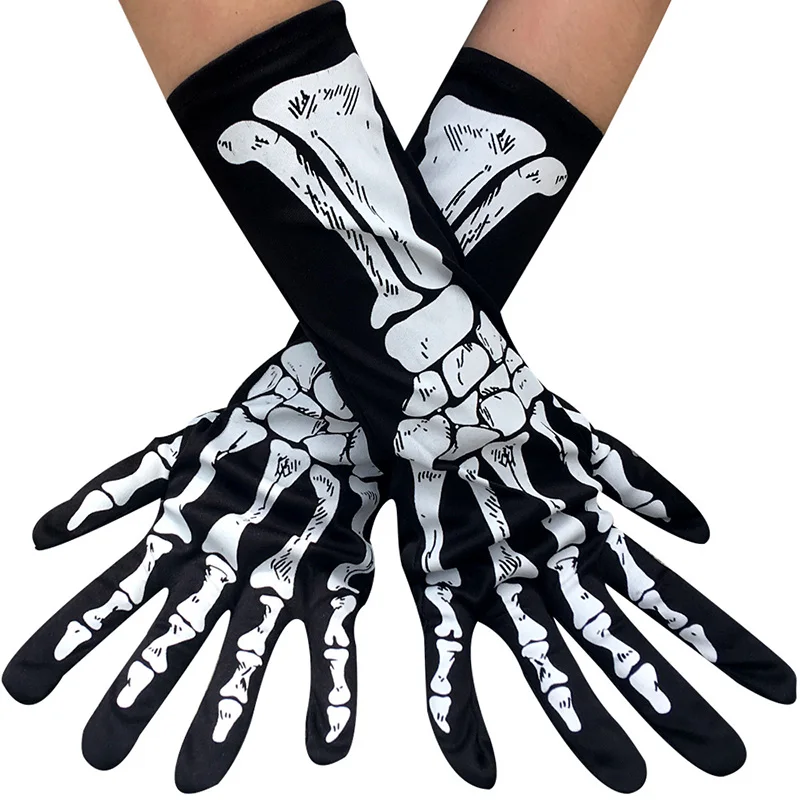Новое поступление Для мужчин Для женщин Средний Длина белые перчатки со скелетом Хэллоуин Косплэй костюм аксессуары призрак перчатки с костями варежки - Цвет: Черный