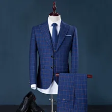 

Mariage Gentlemen Costume 4XL Slim Fit Men Plaid Suit High Quality Groom Wedding Design Suit 3 Piece(Blazer+Pants+Vest)