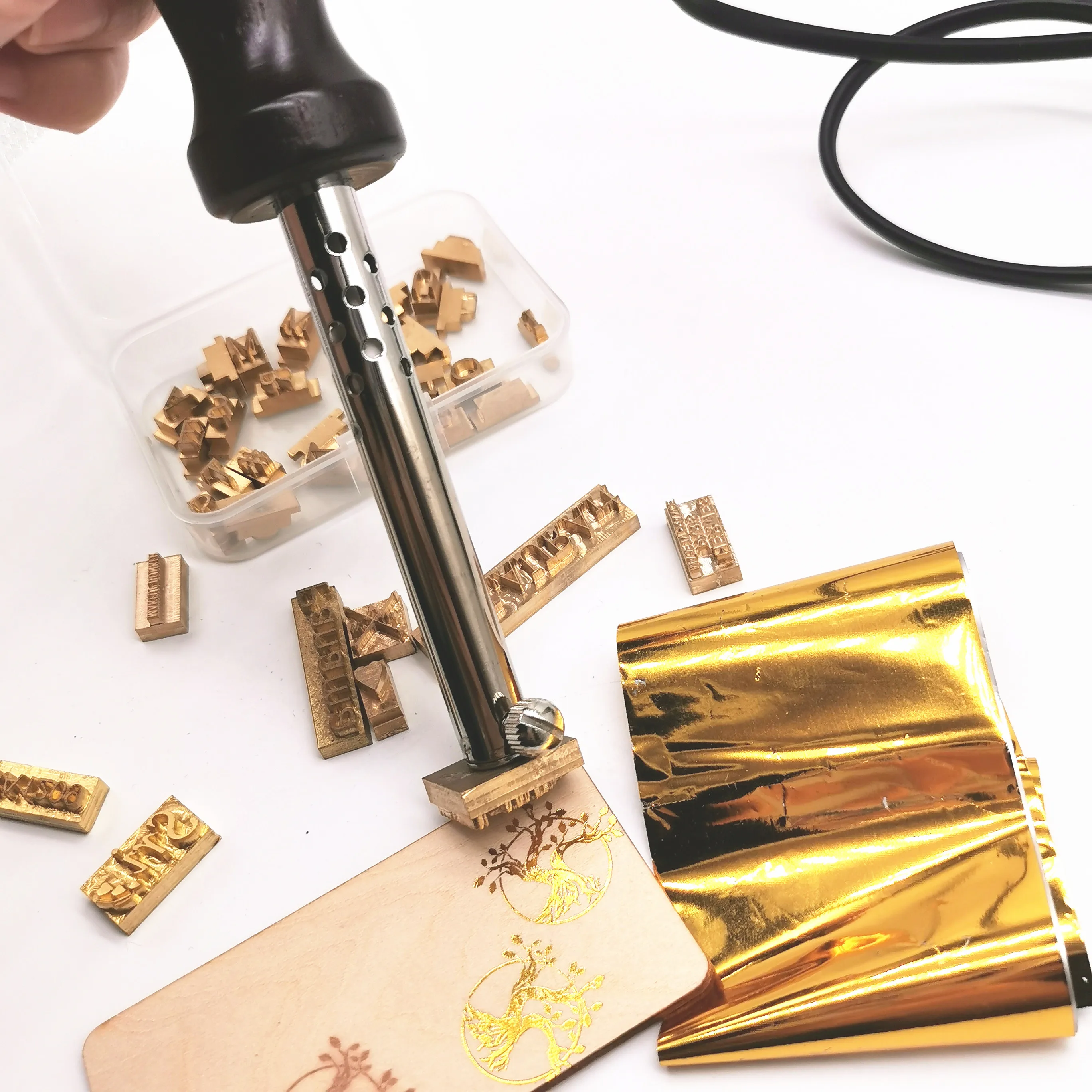 Leather Craft Stamps Custom Logo Stamp Hot Stamping Applicator Kit Leather stamping heater Thermosta electric iron soldering branding tool hot foil for custom logo stamp emboss 60w 220v/110v