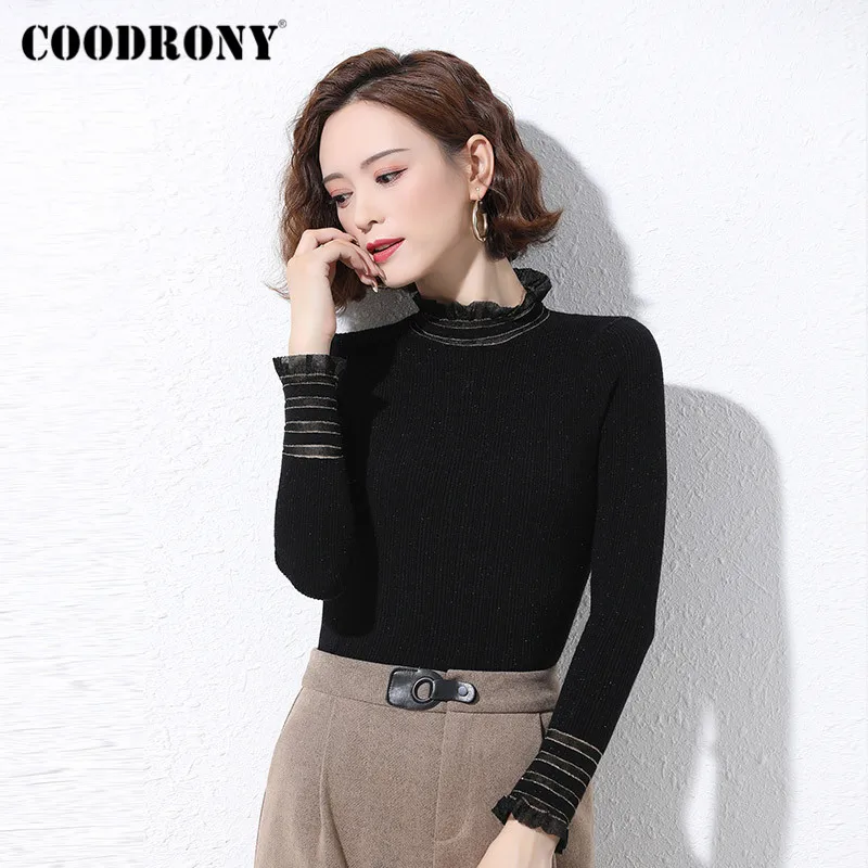 

COODRONY Brand Autumn Winter Casual Solid Color Women Jumpers Streetwear Knitted Stand Collar Female Slim Sweaters W1205