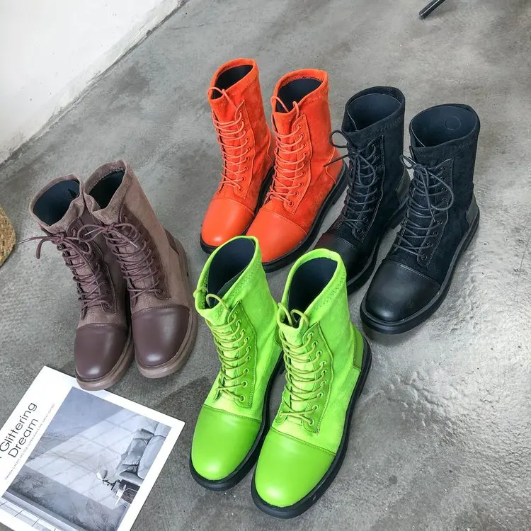 

2019 autumn new Martin boots women British style fashion simple solid color stitching suede comfortable casual boots