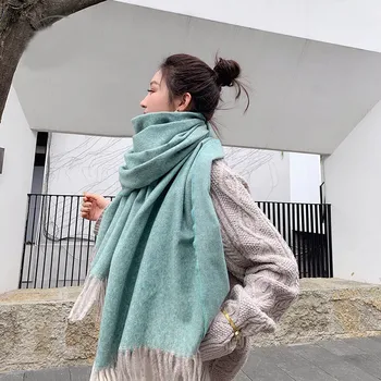 

Autumn Winter New Solid Color Thick Warm Imitation Cashmere Scarf Tassels Monochrome Wild Shawl Trendy Fashion Cold-proof B83