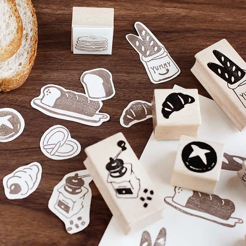 Vintage Dessert Bread Coffee Stamp DIY Wooden Rubber Stamps for Scrapbooking Stationery Scrapbooking Standard Stamp
