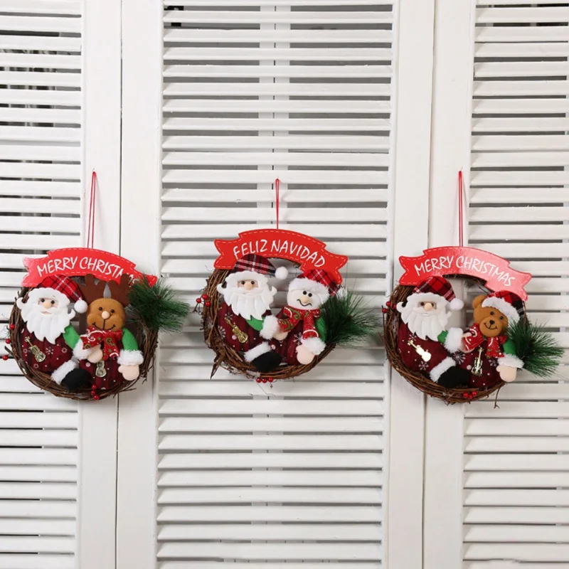 

Christmas Rattan Wreath Adornment Santa Claus Doll Hanging Accessories Door Decoration Christmas Rattan Wreath