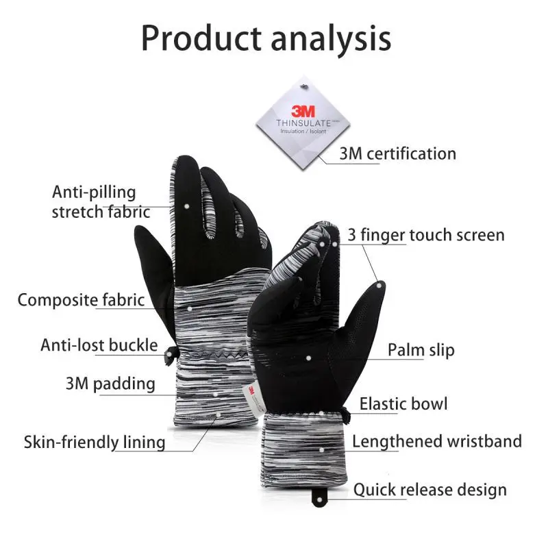Unisex Men Women Touch Screen Winter Gloves Waterproof Zipper Riding Windproof Warm Sport Fleece Skiing Gloves