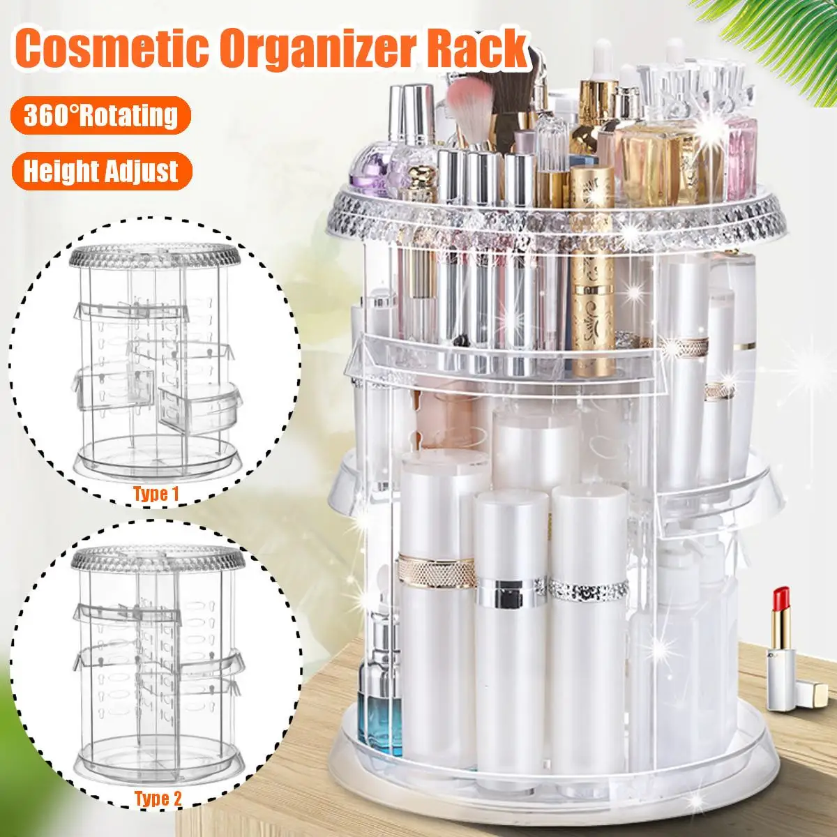 

360 Degree 4 Layer Rotation Transparent Acrylic Cosmetics Storage Box Fashion Spin Multi-function Detachable Makeup Organizer