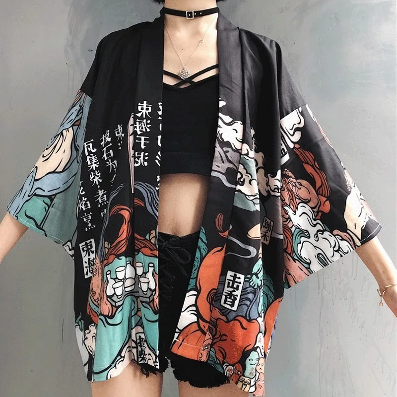 

Japanese Kimono Cardigan Woman 2019 Cosplay Thin Yukata College Female Japanese Streetwear Haori Sunscreen Clothes Kimono Tops