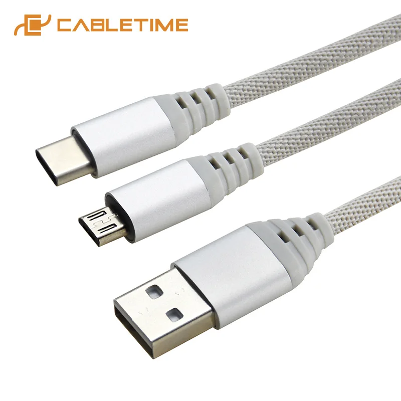 Кабель передачи данных Cabletime 2 в 1 USB A C Type для Samsung A90 S10 + кабель Xiaomi Pixel Android Smartphone