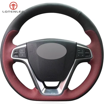 

LQTENLEO Black Wine Red Leather Steering Wheel Cover For Geely Vision X3 S1 2016-2019 Emgrand X7 Sport GL GT GS 2015-2019 King