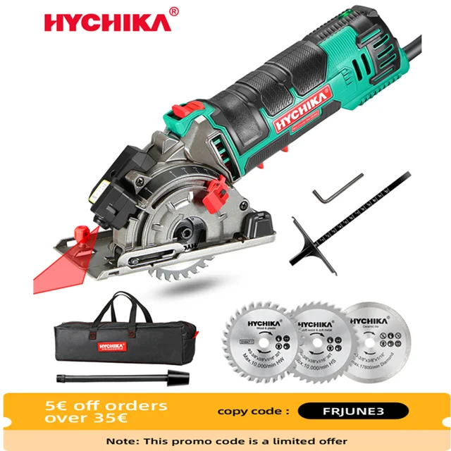 HYCHIKA 500W Electric Mini Circular Saw With Laser 120V 220V Multifunctional Electric Saw DIY Power Tool