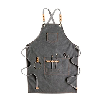 Chef Apron Cotton Canvas Cross Back Adjustable Apron with Pockets for Women and H58C 2