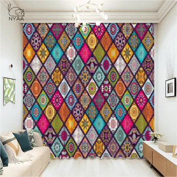 

Colorful Boho Mandala Curtain For Bedroom Living Room With Geometric Figure Abstract Square Curtain Ultra-thin Micro Shading