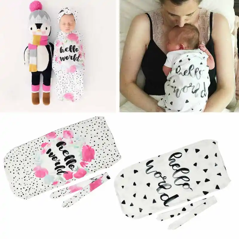 Best Price Infant Newborn Toddler Swaddle Blanket Baby Sleeping Bag Headband Hello World 3BjB6mqEa