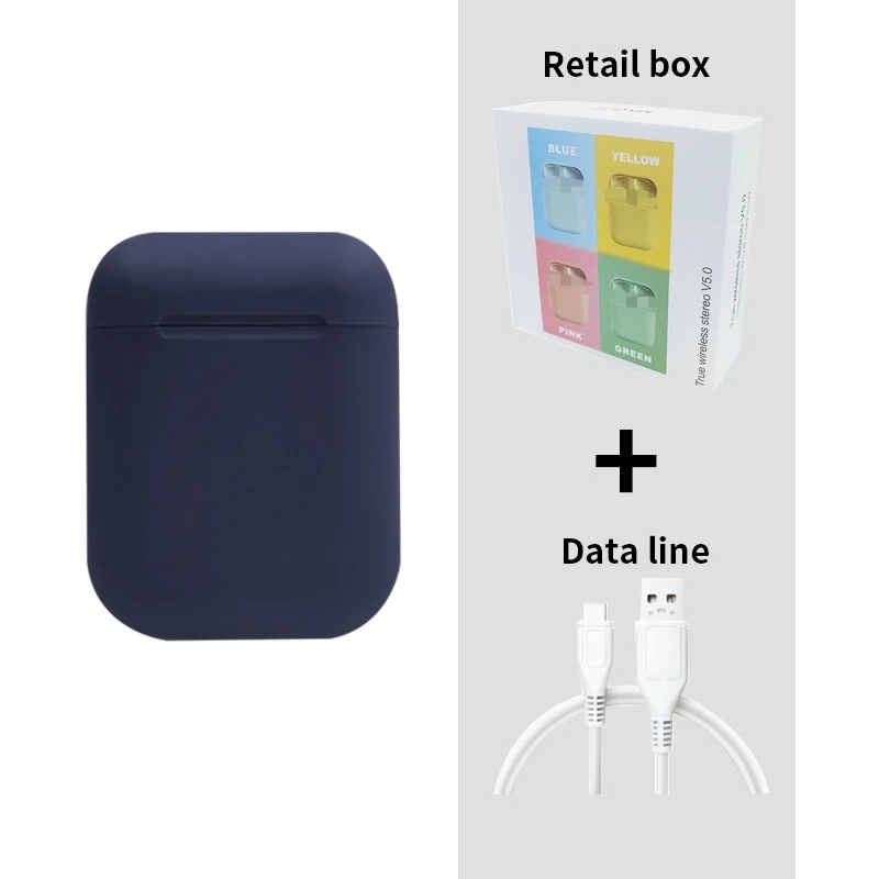 Dark Blue i12 tws Wireless Headphones Bluetooth Earphones 3D Stereo Sound Headset sports colorful earbuds For Iphone Xiaomi Samsung Huawei - Color: Dark Blue