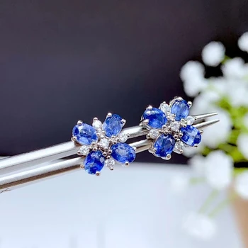 

Fashion Lovely cross square Natural blue sapphire stud earrings S925 silver natural gemstone earrings girl party gift jewelry