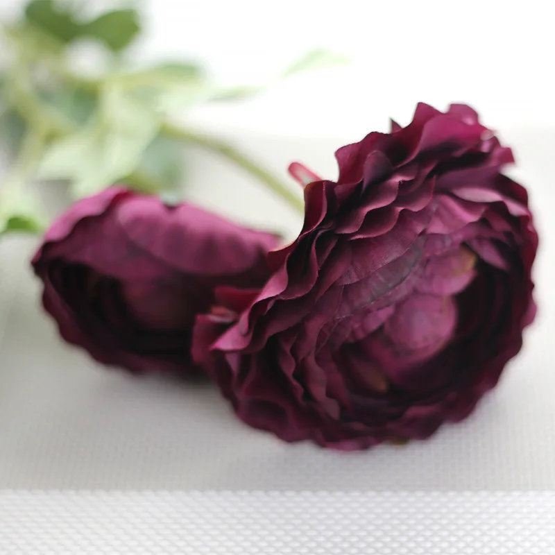 Burgundy 20pcs/lot Artificial Silk Fake Flowers Lulian Tea Rose Rose Camellia Lotus Family Wedding Party decortions supplies - Color: Burgundy