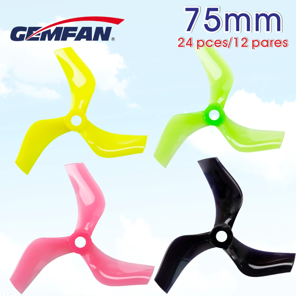24 шт. 12 пар пропеллеры Gemfan 75 мм 3-лопастные PC CW CCW 5 для двигателя 1408-1507 гоночный Дрон