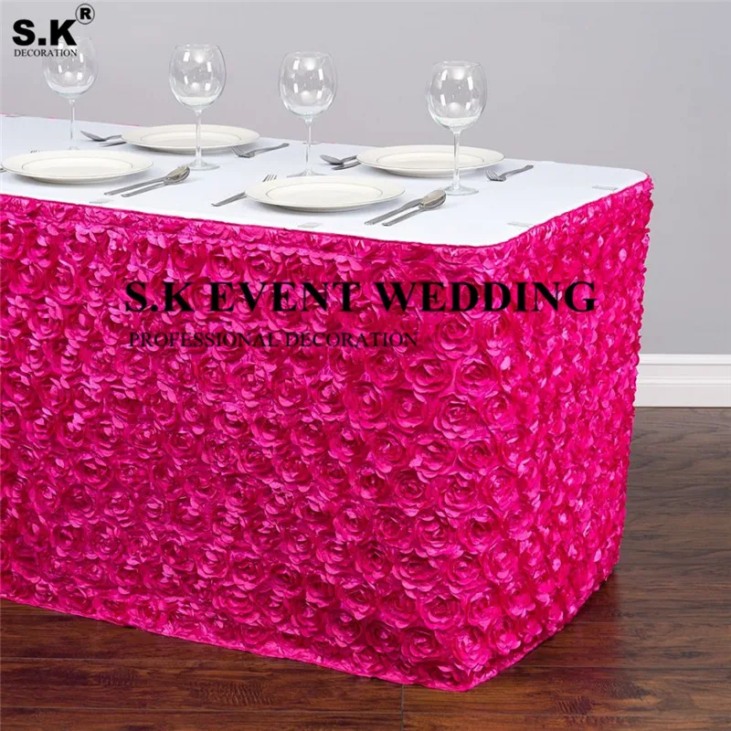 Rosette Satin Table Skirt Rectangle Tablecloth Skirting For Wedding Banquet Event Christmas Decoration
