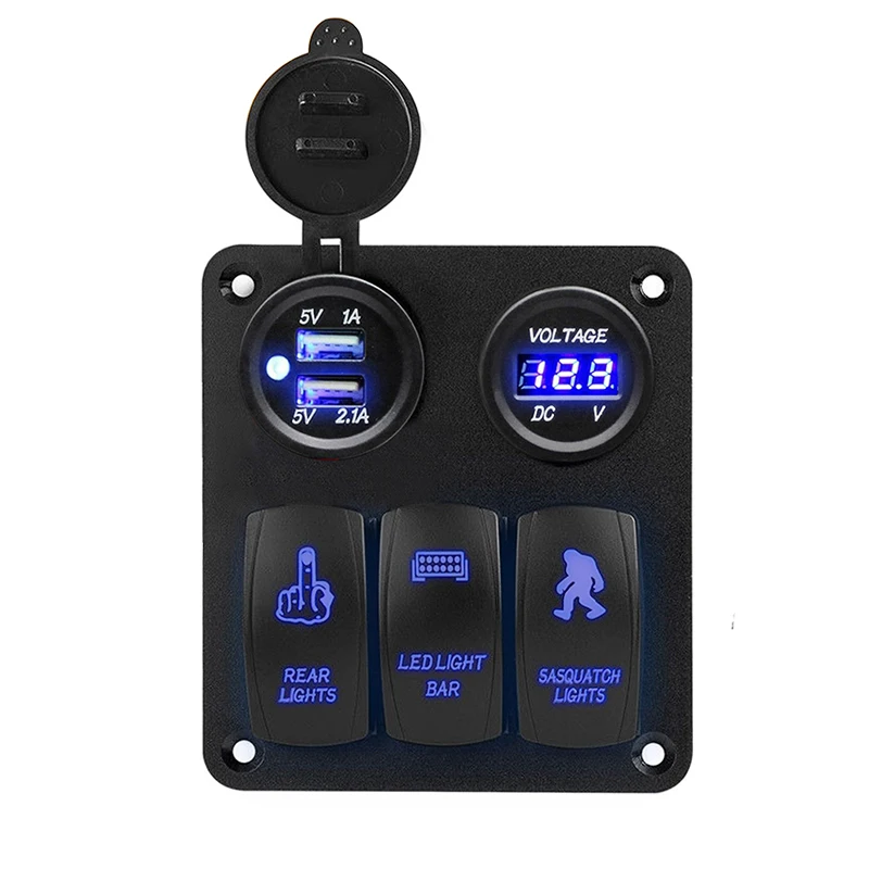 

LED Switch Panel 3 Gang Rocker Switch Toggle Dual USB Charger Socket Adapter For Marine Boat Car Work Light Bar